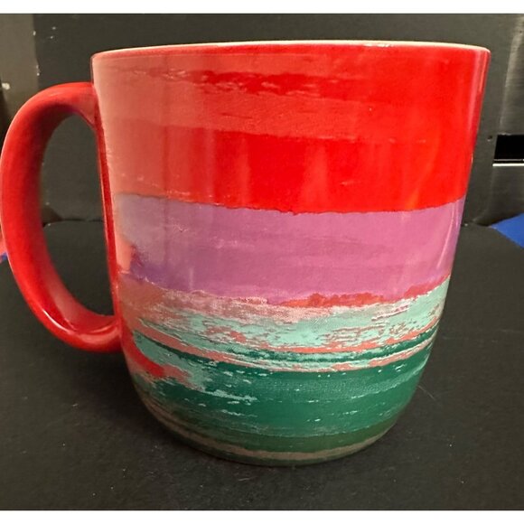 Starbucks Coffee Mug Cup 18 FL Oz Holiday Green Red Purple Brush Strokes - Picture 3 of 5